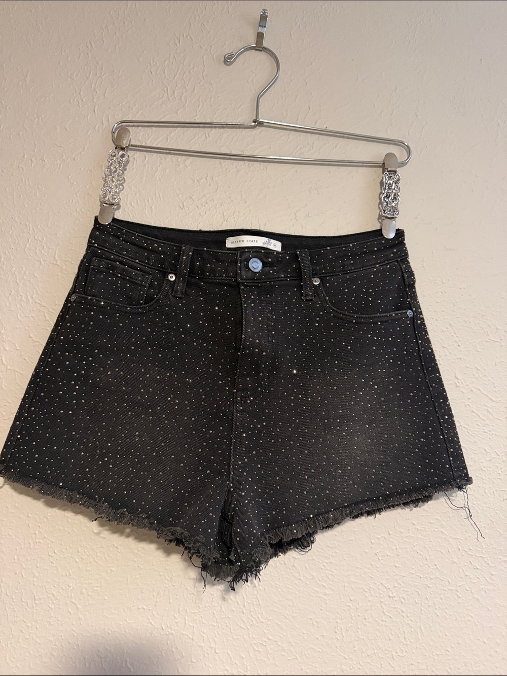 Altard Stare Black Studded Denim Shorts